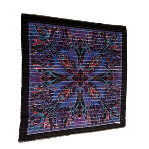 Made in Italy Square Scarf, 31x31, Black Blue‎ Purple, Colorful, Pattern